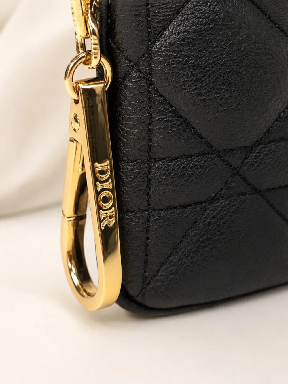 Dior Black Quilted Leather Zip Card Holder / Coin Pouch w Gold DIOR Hardware